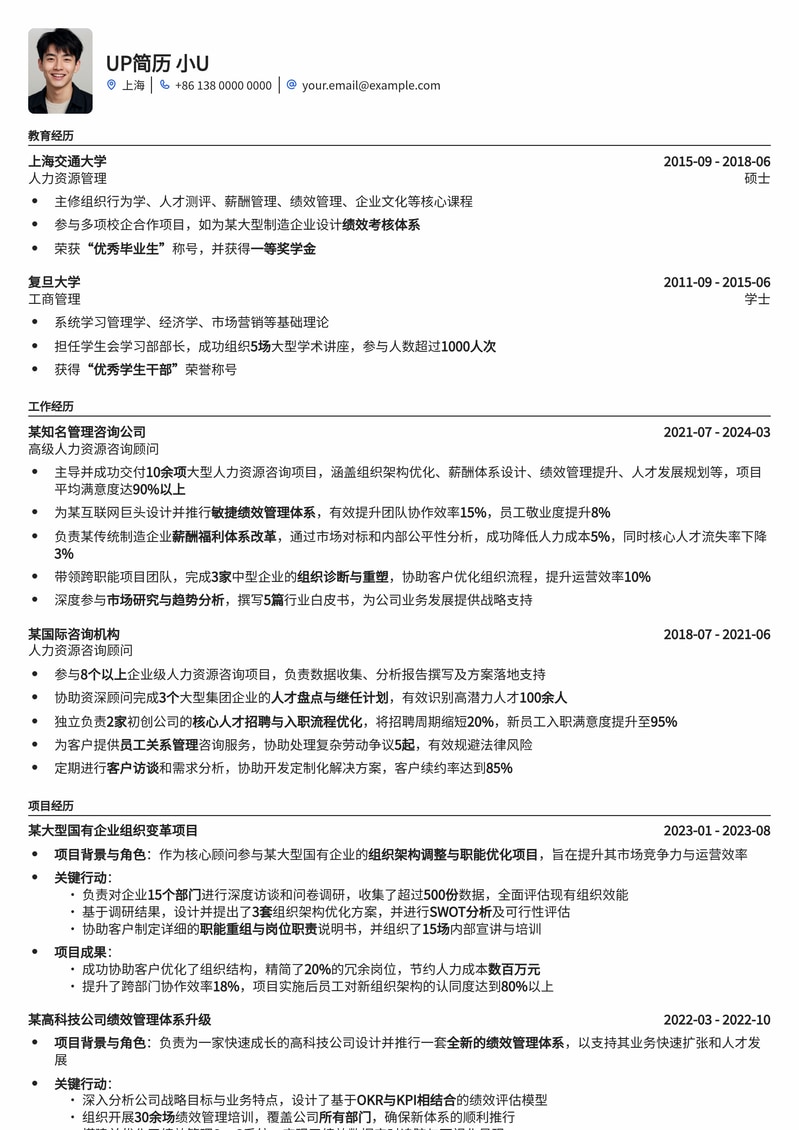 专业人力资源咨询顾问简历模板：助您洞察人才市场，加速职业发展简历模板预览