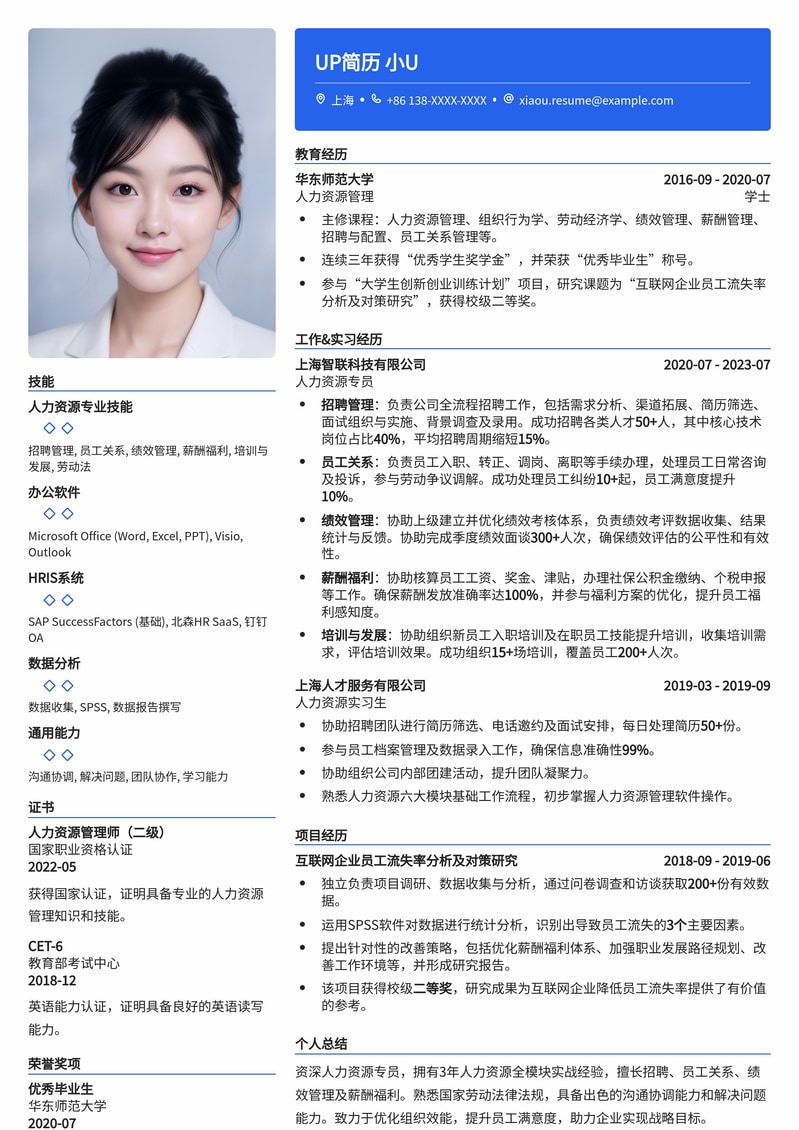 专业HR优选：人力资源专员高效简历模板（通用版）