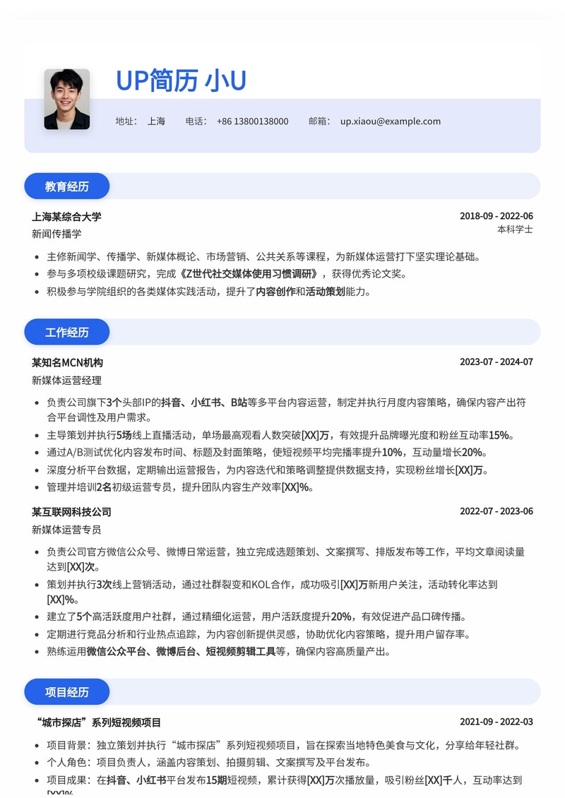 新媒体运营模板简历模板预览