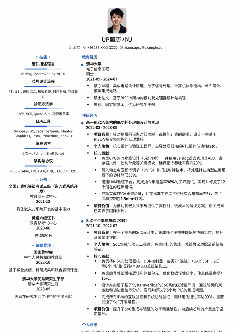 985热门-芯片设计工程师专属简历模板简历模板预览