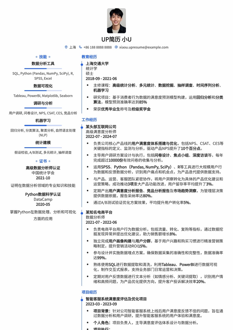 提升求职力：专业满意度分析师简历模板简历模板预览
