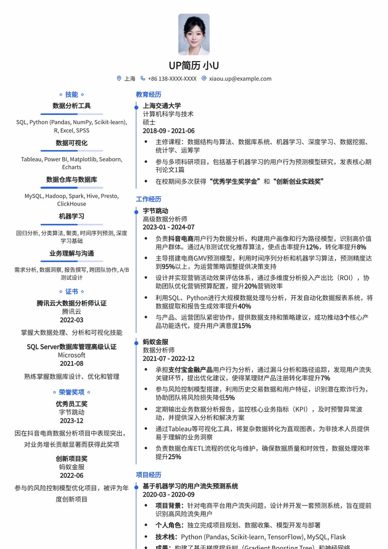 【数据分析师】高效简历模板：助力你斩获互联网大厂Offer简历模板预览