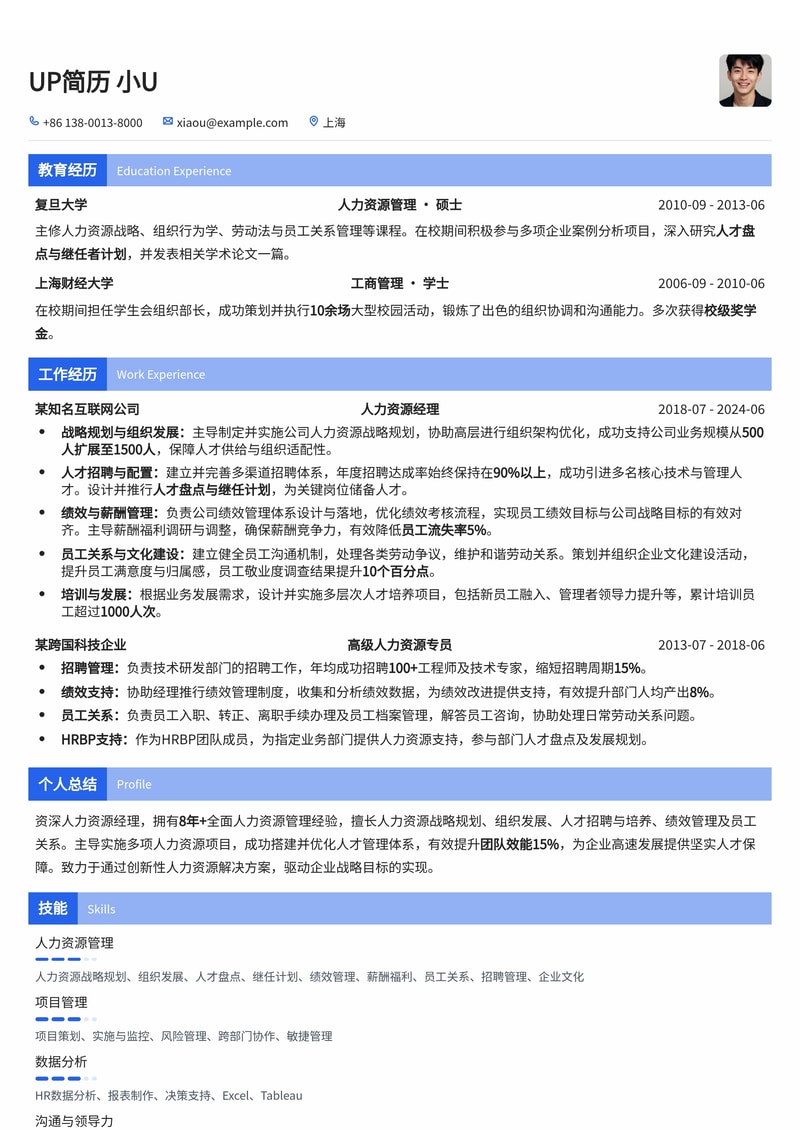 专业人力资源经理简历模板：助力HR精英职场晋升简历模板预览