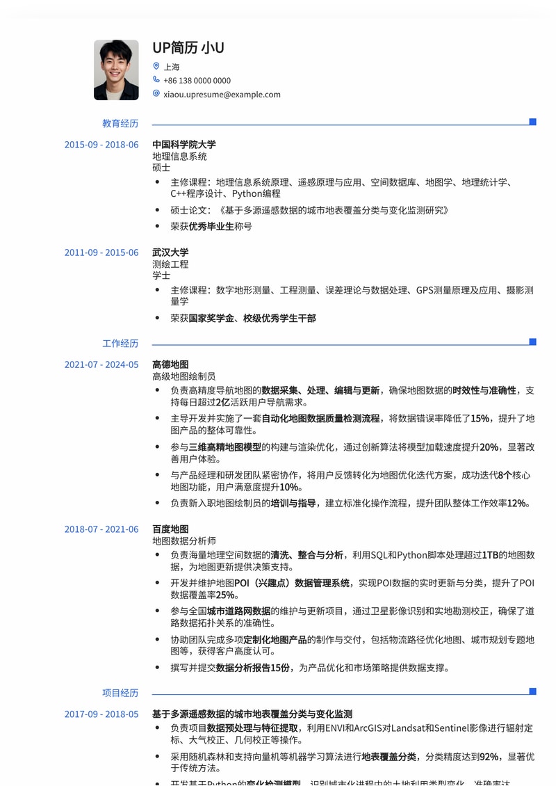 专业地图绘制员简历模板：精准呈现你的地理信息技能简历模板预览
