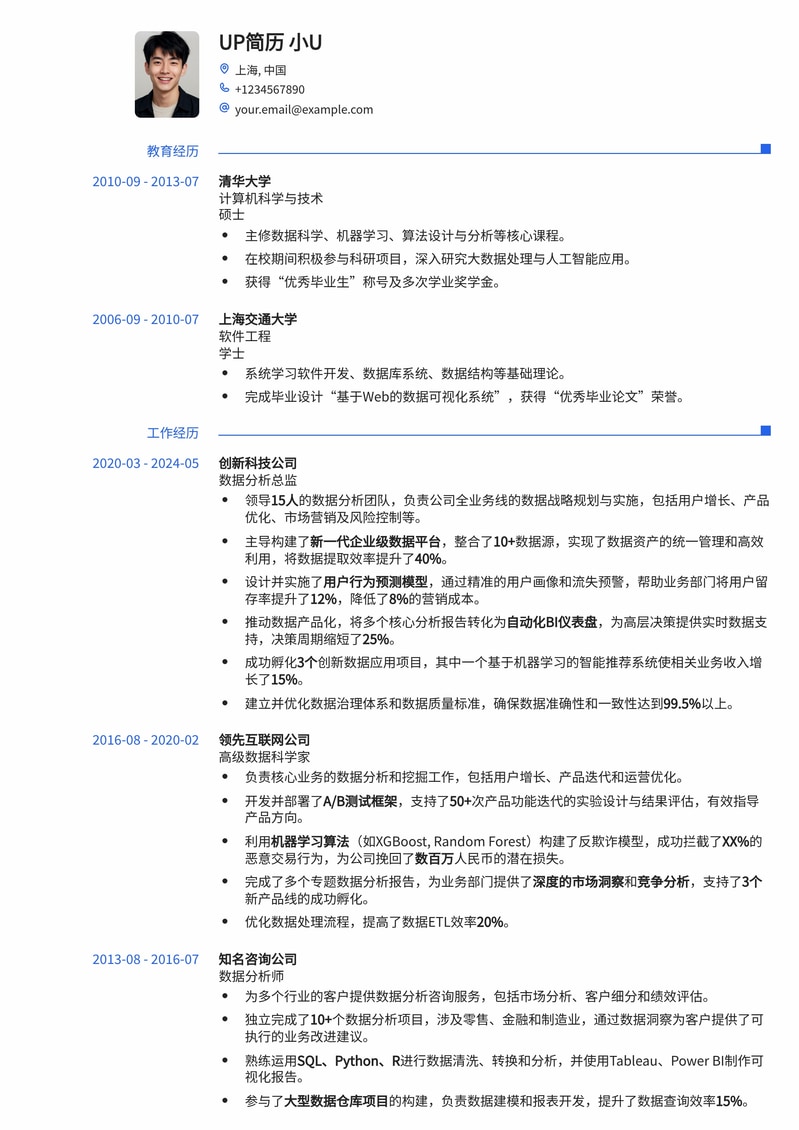 数据分析总监简历模板：深度洞察，决策驱动，助您跃升管理层