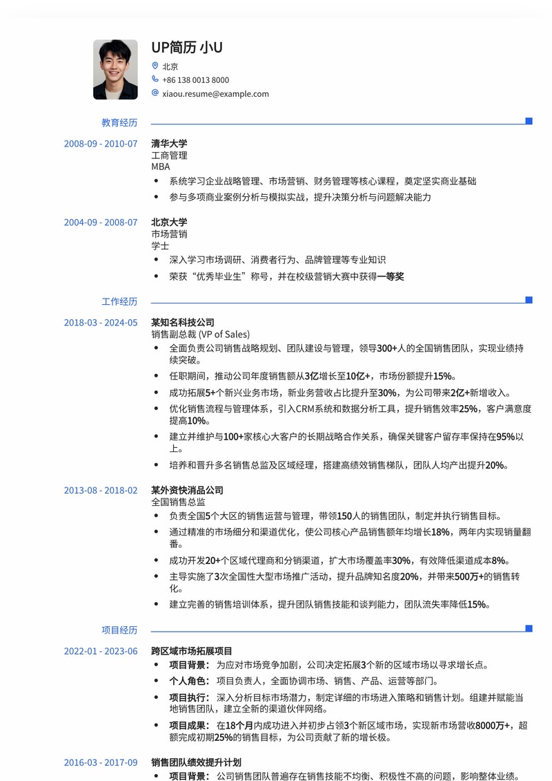 销售VP高管专属：业绩驱动型简历模板，助力您跃升领导核心简历模板预览