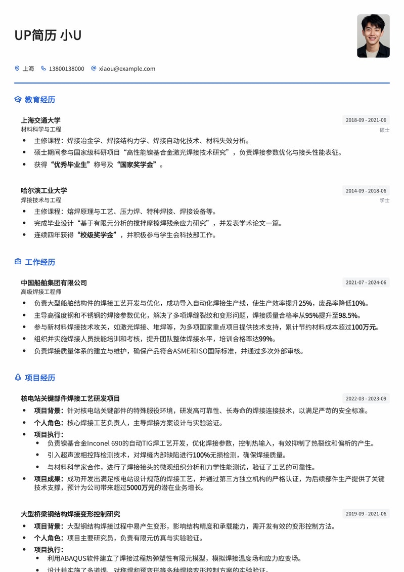 焊接工程师专业简历模板：机械制造领域求职优选简历模板预览