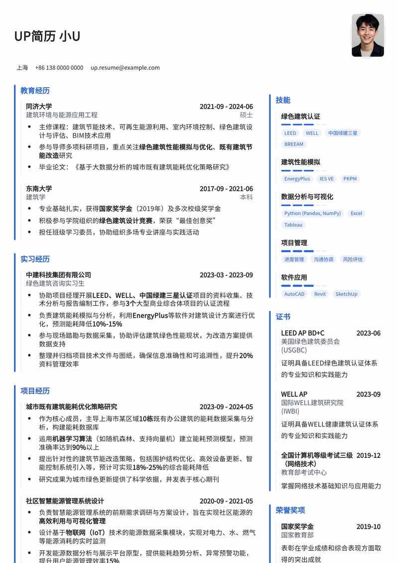 绿色建筑认证专员简历模板：助您在房地产行业脱颖而出简历模板预览