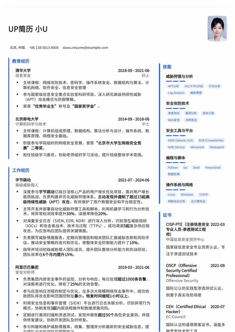 威胁猎人简历模板:深度安全分析师的专业之选
