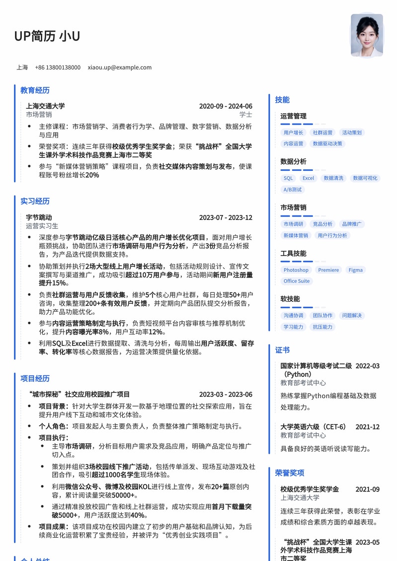 【高分应届生】运营管培生求职简历模板，助你斩获名企offer