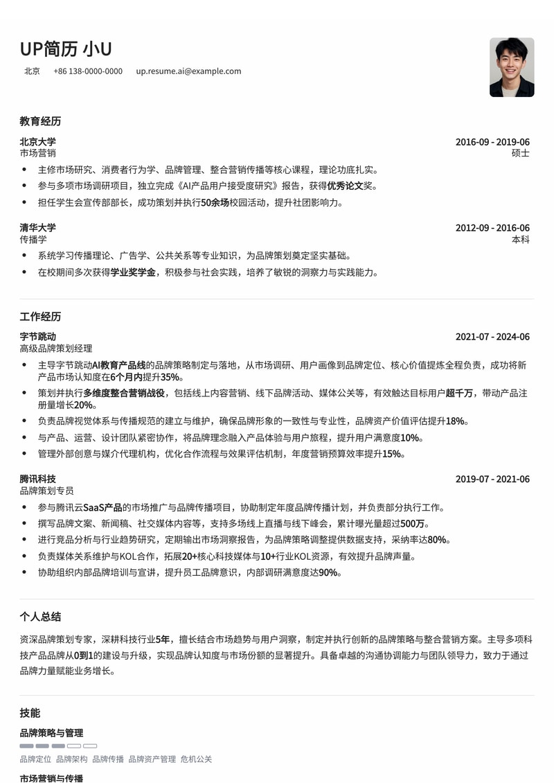 品牌策划简历模板：科技行业品牌策划通用