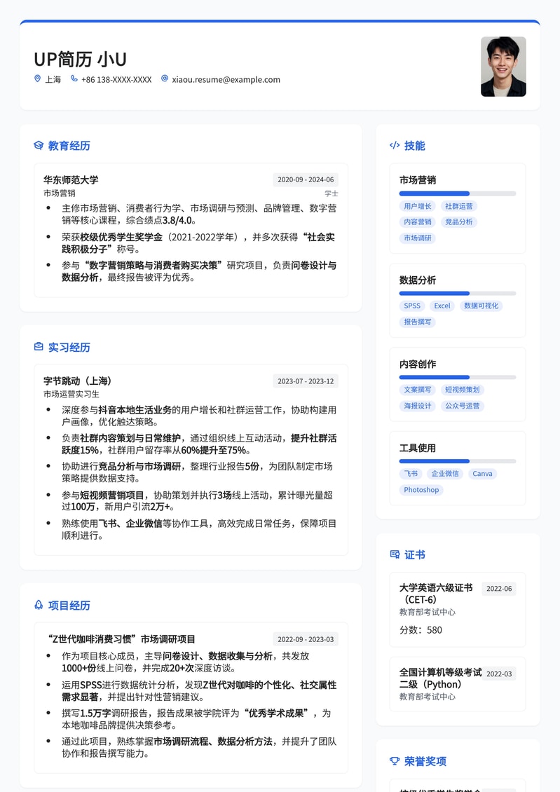 985高校市场专员求职优选简历模板简历模板预览