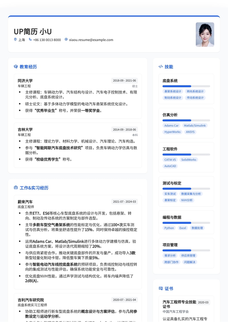 专业底盘工程师简历模板：打造你的核心竞争力，助力职业腾飞简历模板预览