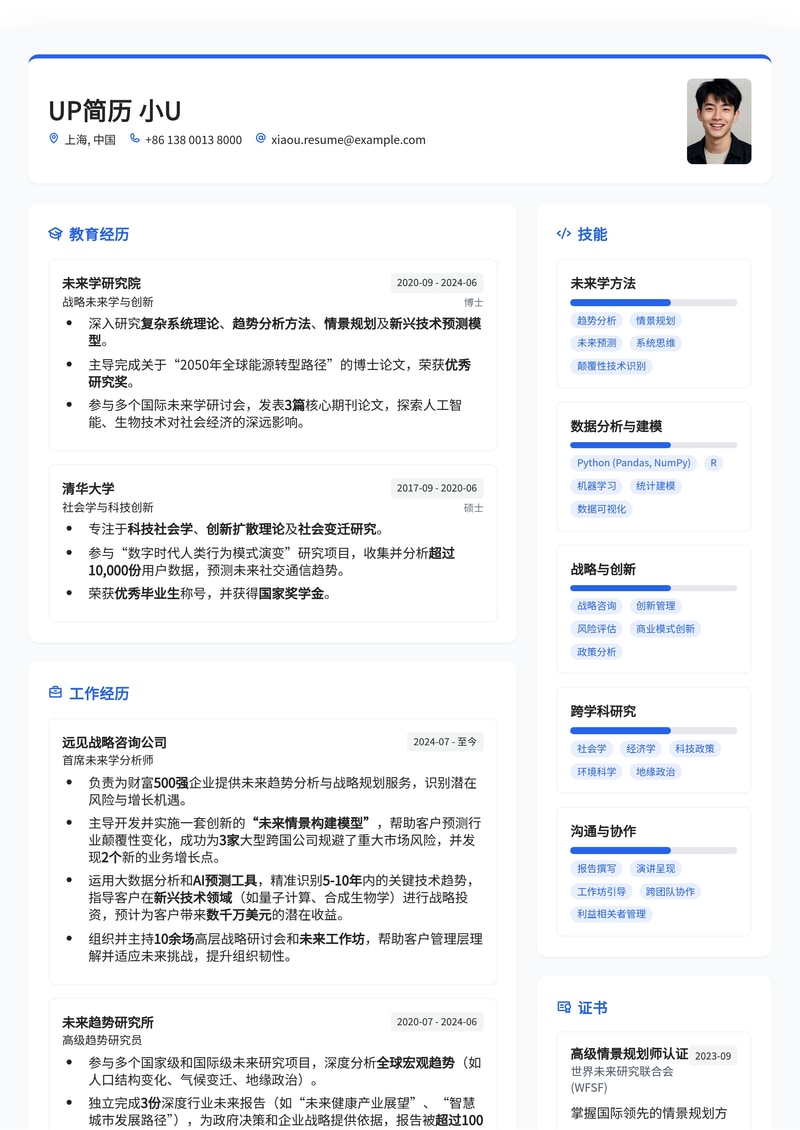 洞察未来：专业未来学家简历模板（冷门高薪岗位专属）