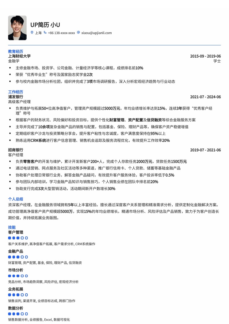 专业客户经理简历模板：助您赢得更多业务简历模板预览