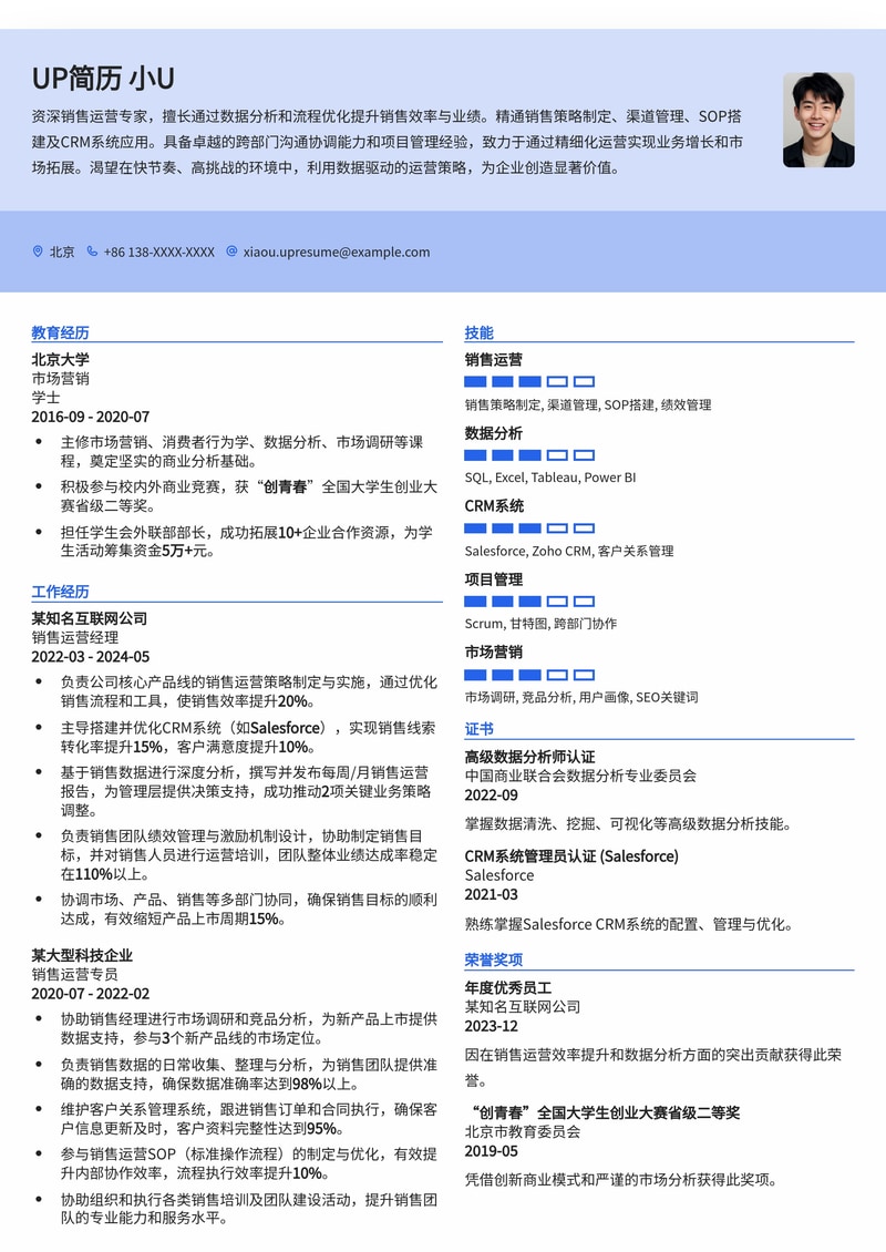 高效销售运营简历模板：助您锁定理想职位简历模板预览