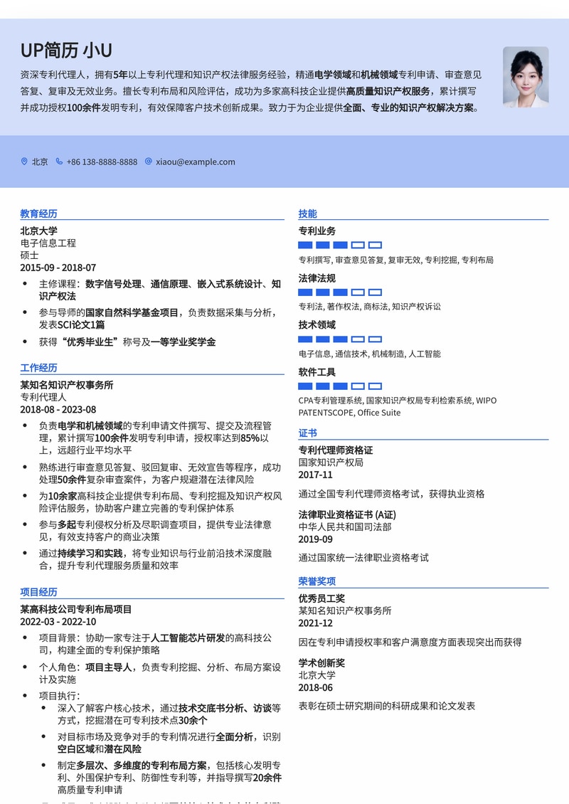 专利代理人专属简历模板：法律与技术的完美融合，助您脱颖而出