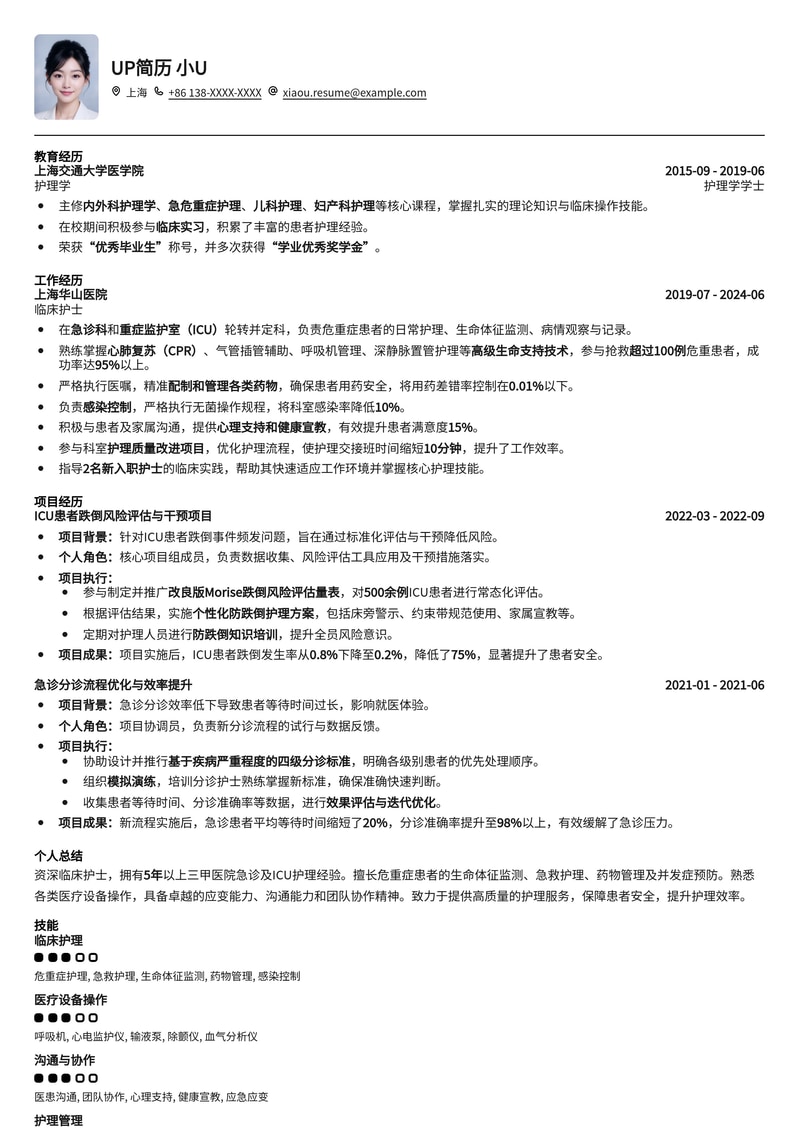 专业临床护士简历模板：助力医护精英高效求职简历模板预览