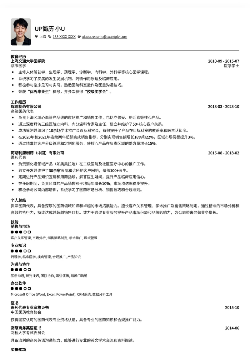 医药代表求职优选：专业化简历模板助你脱颖而出简历模板预览