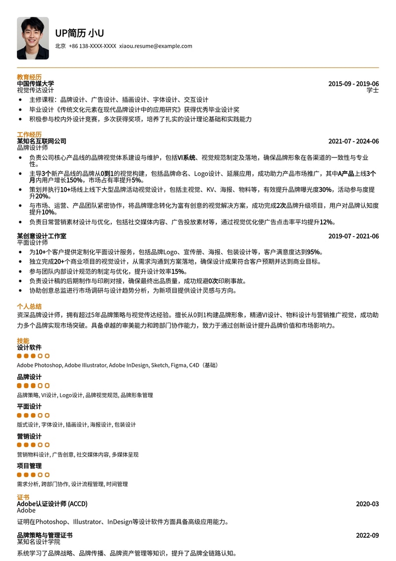 专业品牌设计师简历模板：打造独特视觉名片简历模板预览