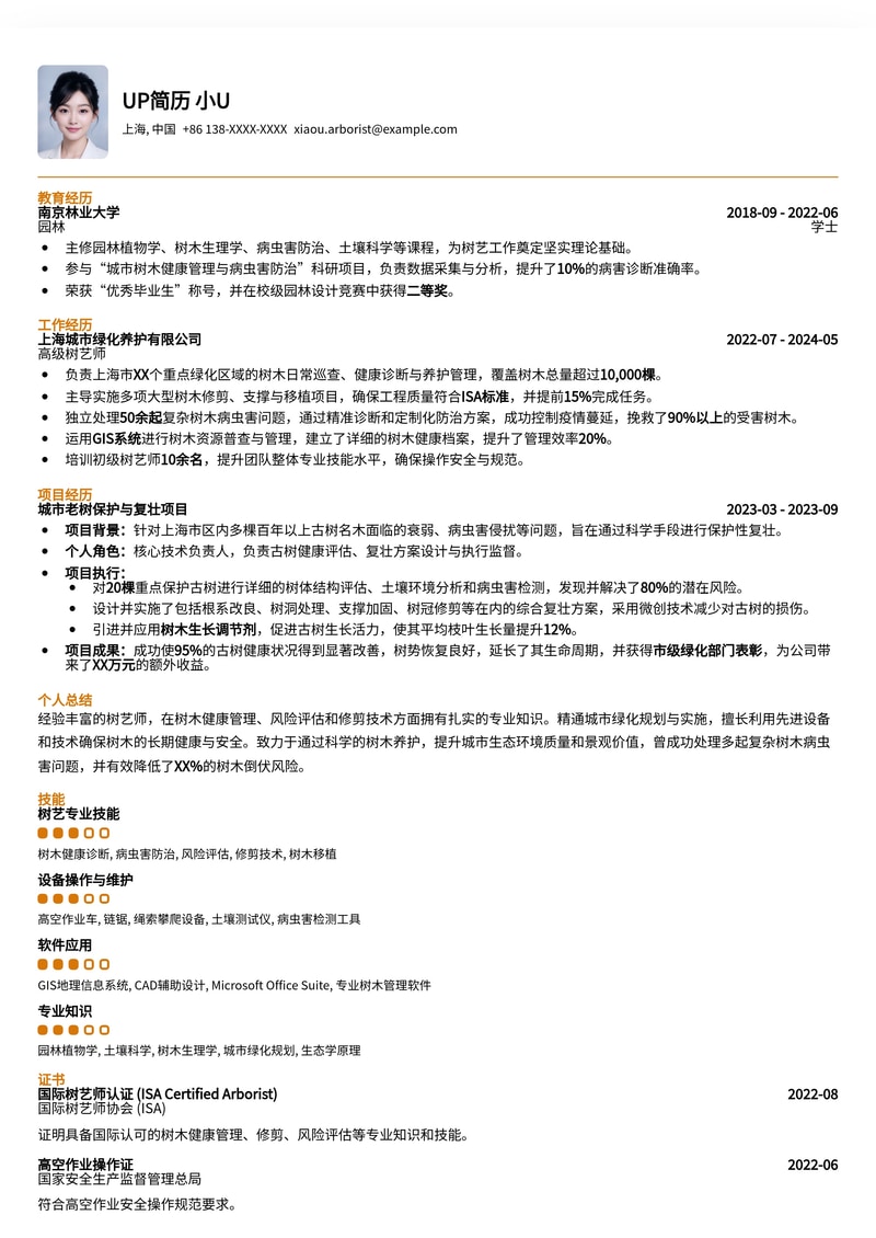 专业树艺师简历模板:助您在小众领域脱颖而出