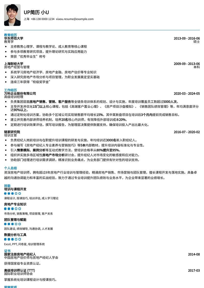 专业房地产培训师简历模板：助您在行业内脱颖而出简历模板预览