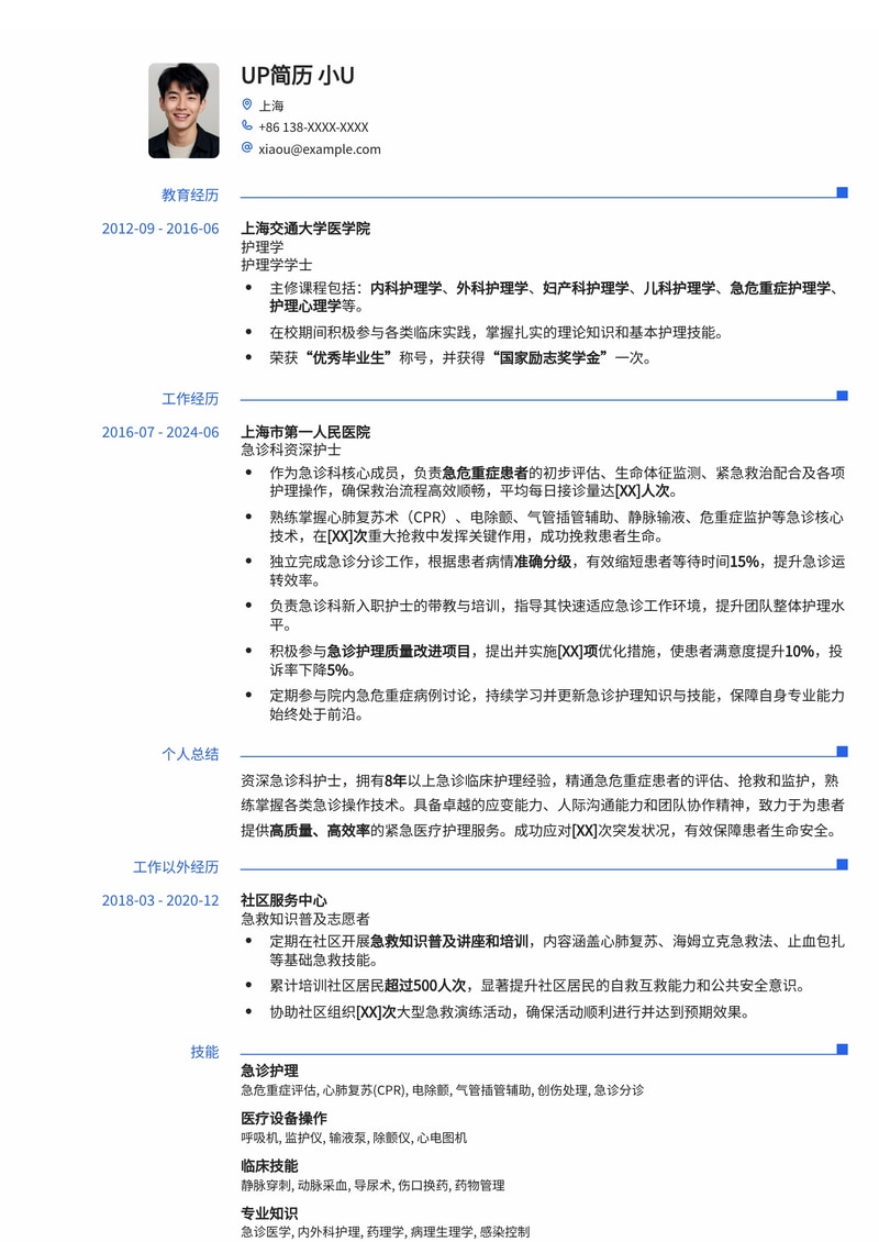 护士简历模板：急诊科资深护士简历模板预览