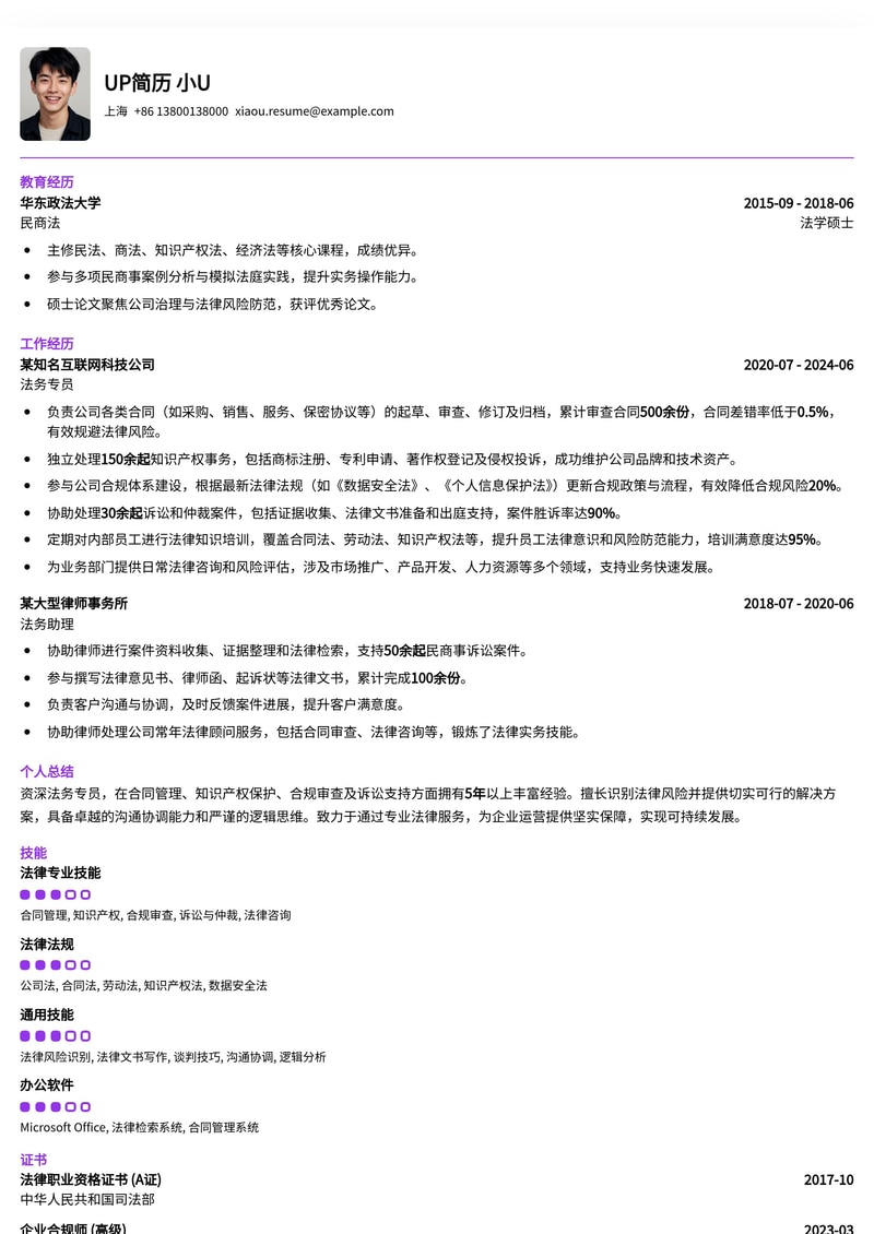 法务专员专业简历模板：助您法律职业生涯腾飞