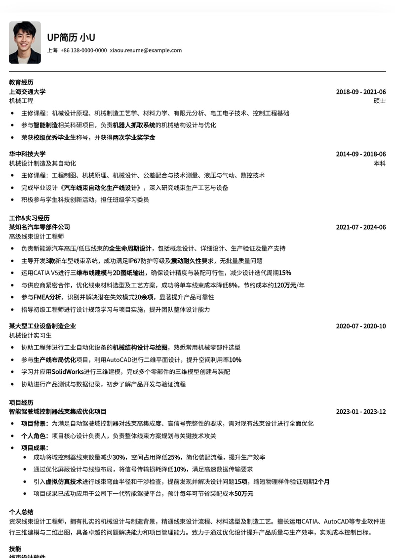 线束设计工程师专业简历模板：洞察细节，精确呈现简历模板预览