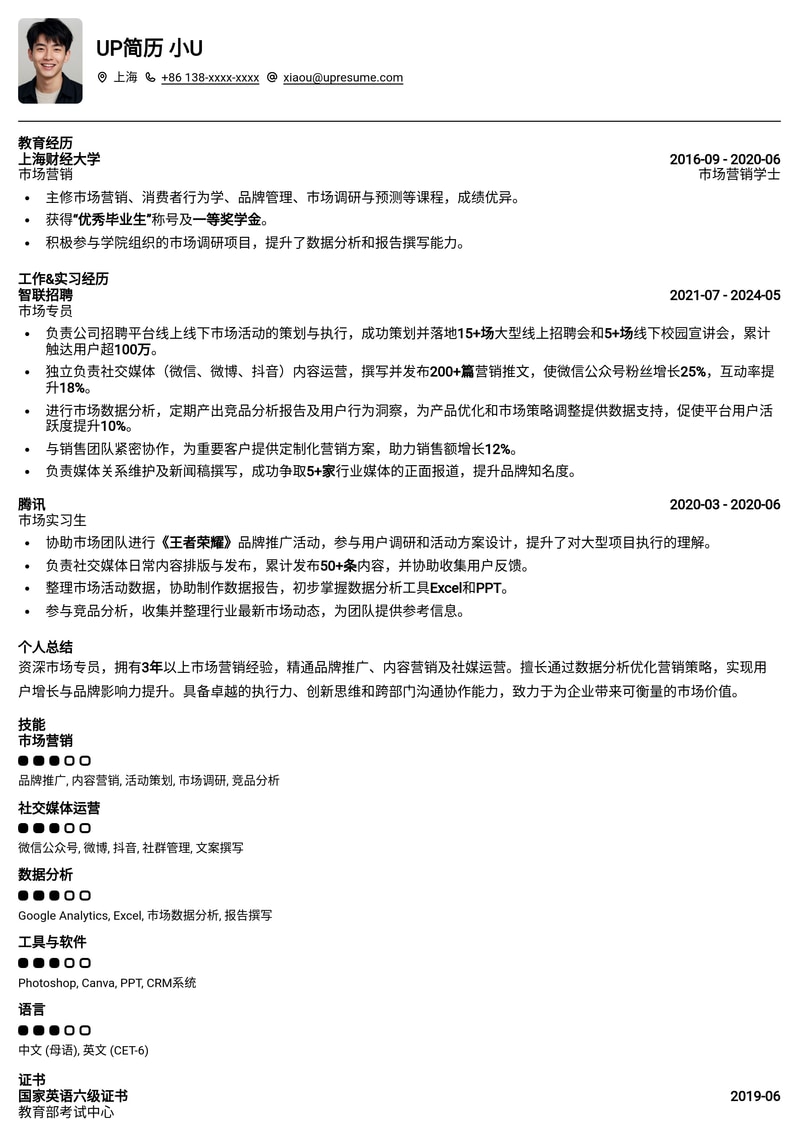 市场专员求职优选：打造高转化率的市场营销简历模板