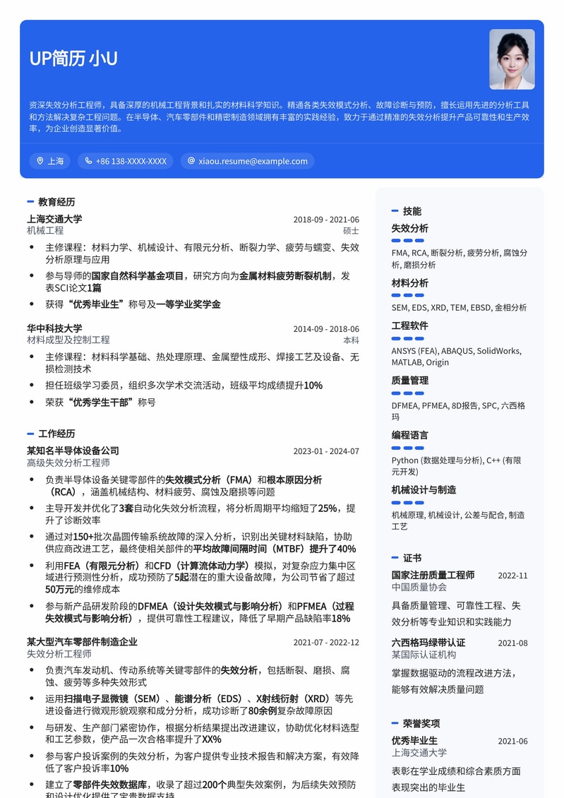 失效分析工程师简历模板：机械制造领域专业之选