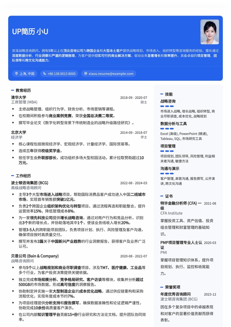 决胜职场：战略咨询精英简历模板简历模板预览