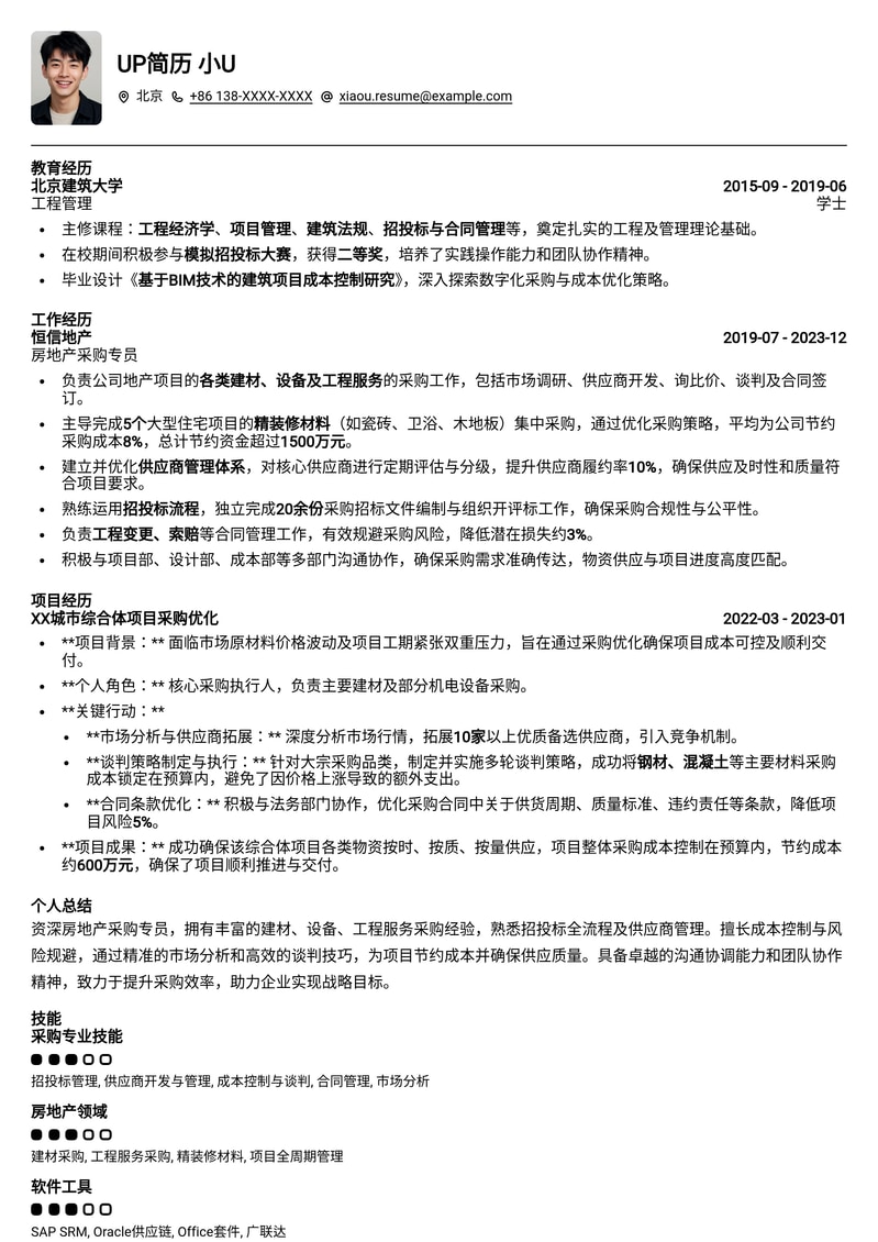 专业房地产采购专员简历模板：助您高效求职，斩获心仪Offer！简历模板预览