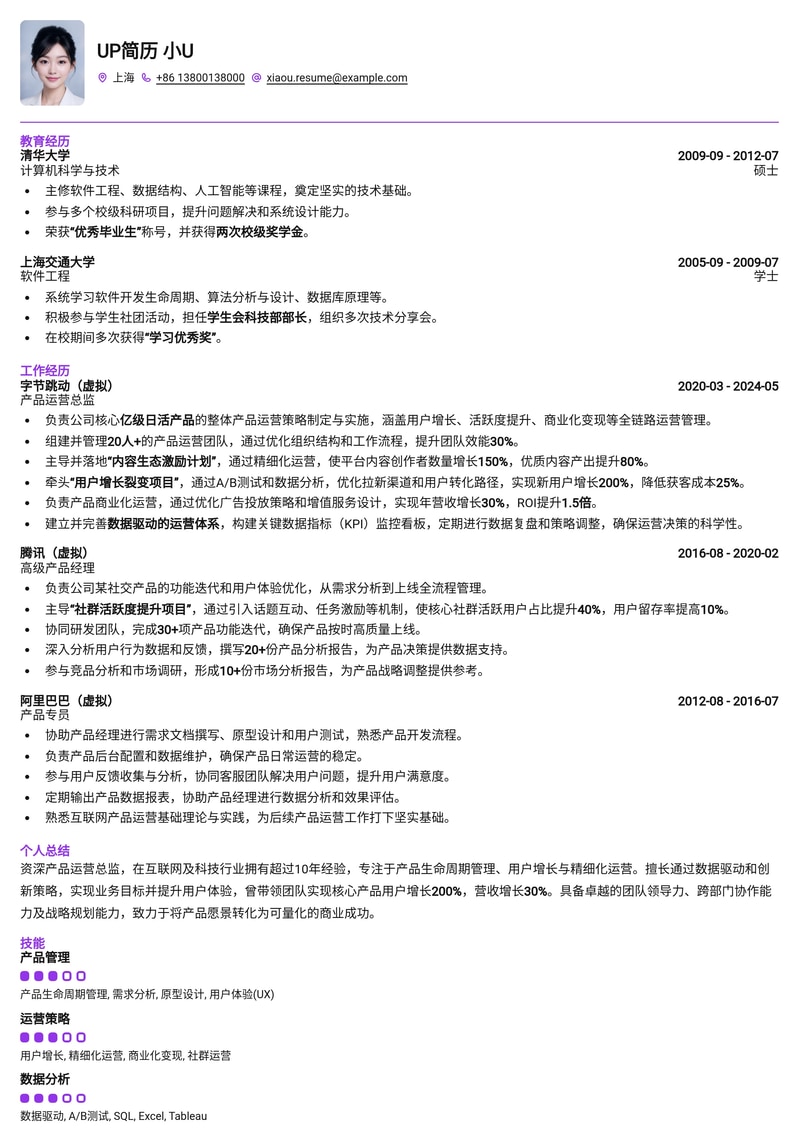 产品运营总监专业简历模板：互联网高管晋升优选简历模板预览