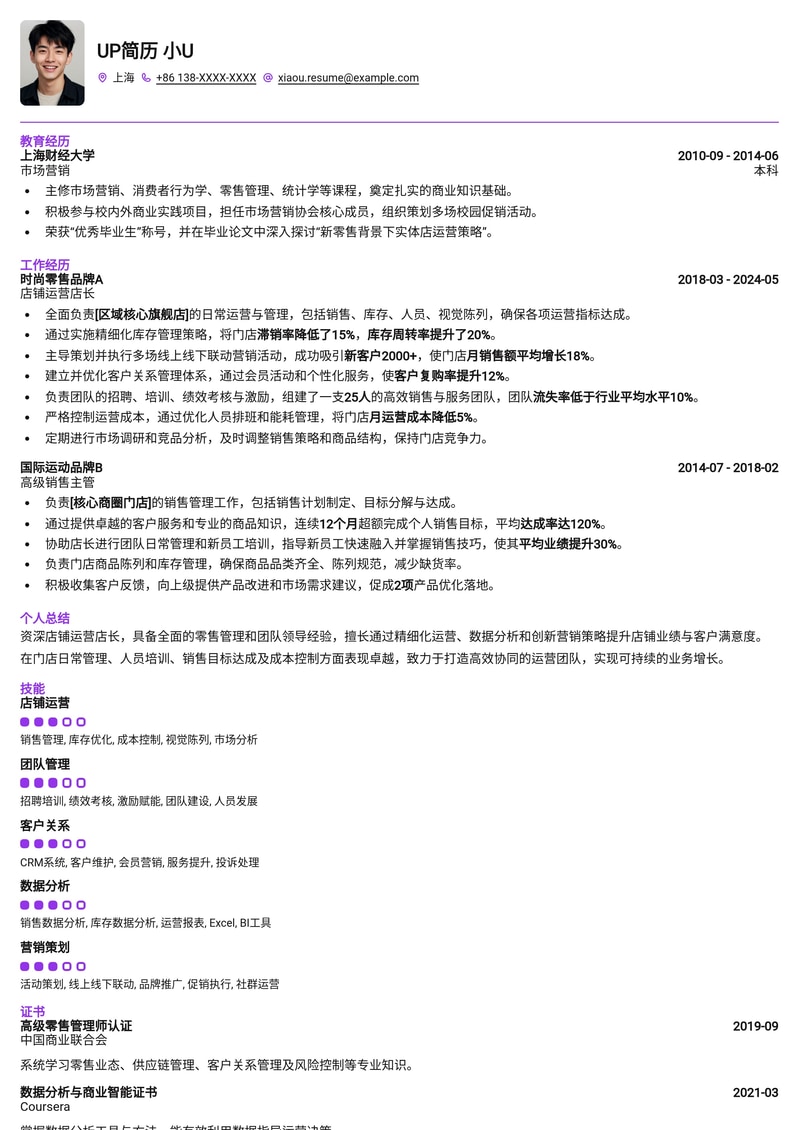 高效店铺运营店长简历模板：助你成为门店管理精英