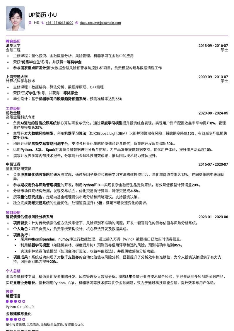 金融科技岗专业简历模板：助您抢占行业先机简历模板预览