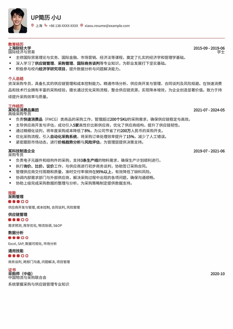 专业采购专员简历模板：精准呈现采购核心竞争力简历模板预览
