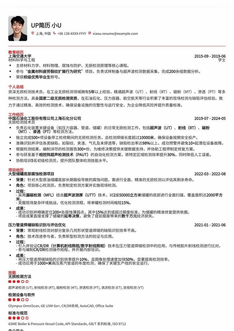 无损检测技术员简历模板:精准定位NDT专业,助您快速上岗简历模板预览