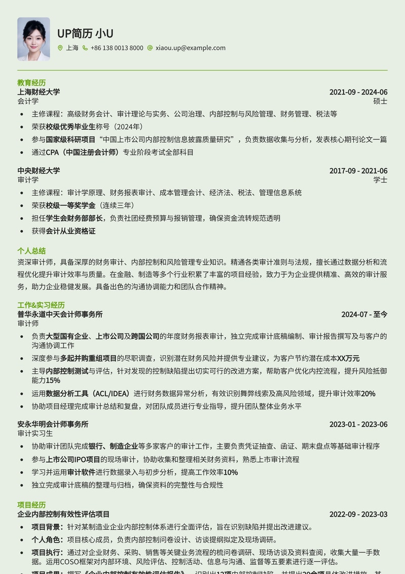 211高校审计师优选简历模板：助您锁定金融热门岗位简历模板预览