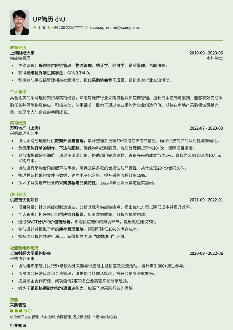 高效专业房地产采购助理简历模板：助您锁定理想职位简历模板预览