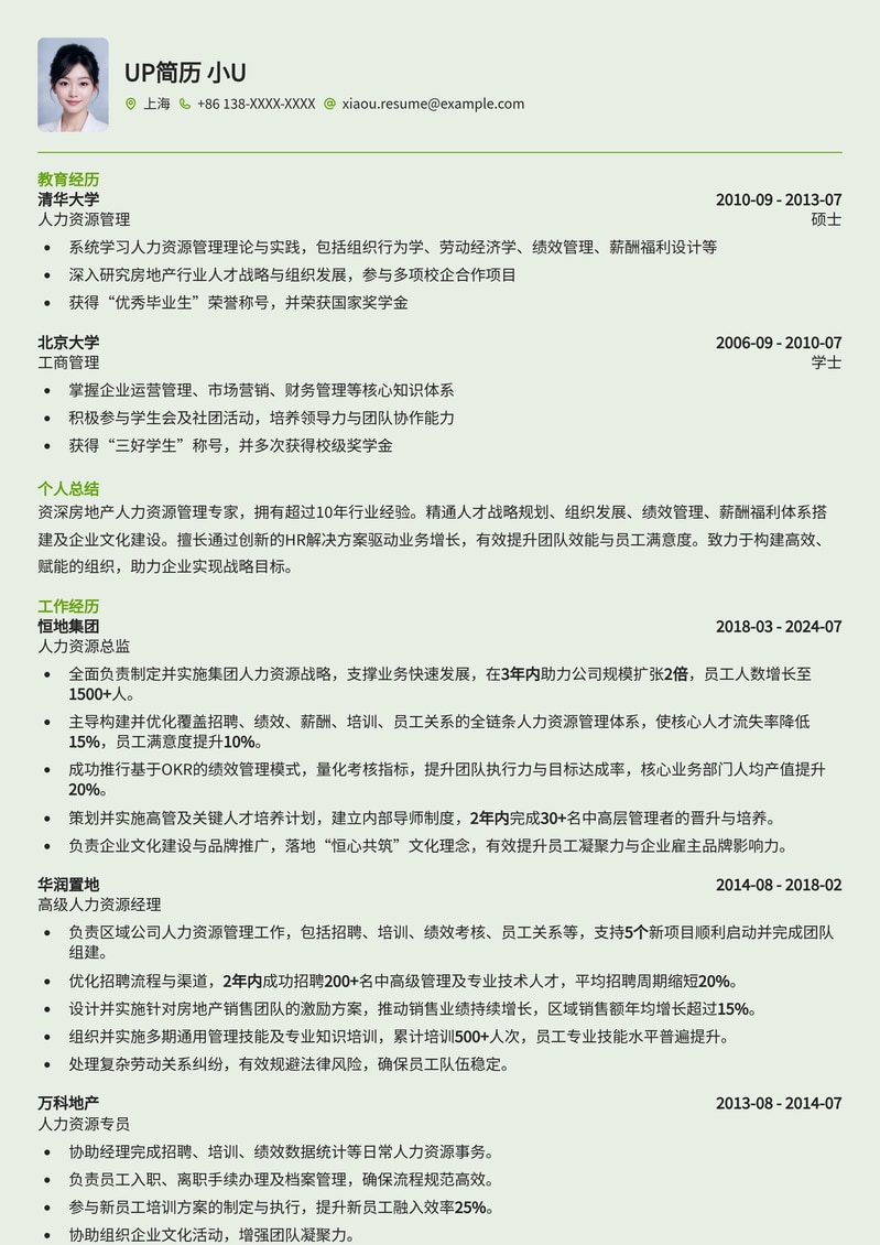 【房地产高管】人力资源总监专业简历模板简历模板预览