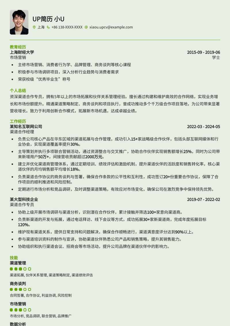 高效渠道合作专员简历模板：打造卓越业务拓展形象