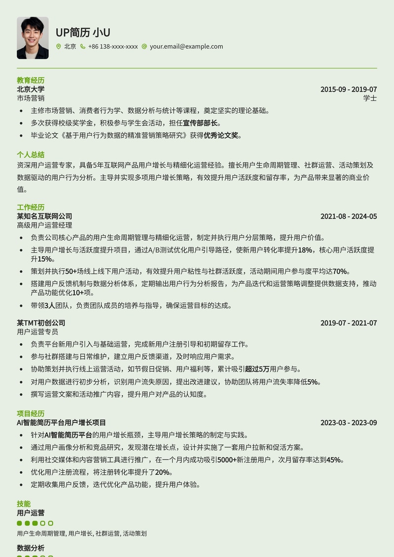 核心用户运营专业简历模板：助你精进用户增长，成就运营专家简历模板预览