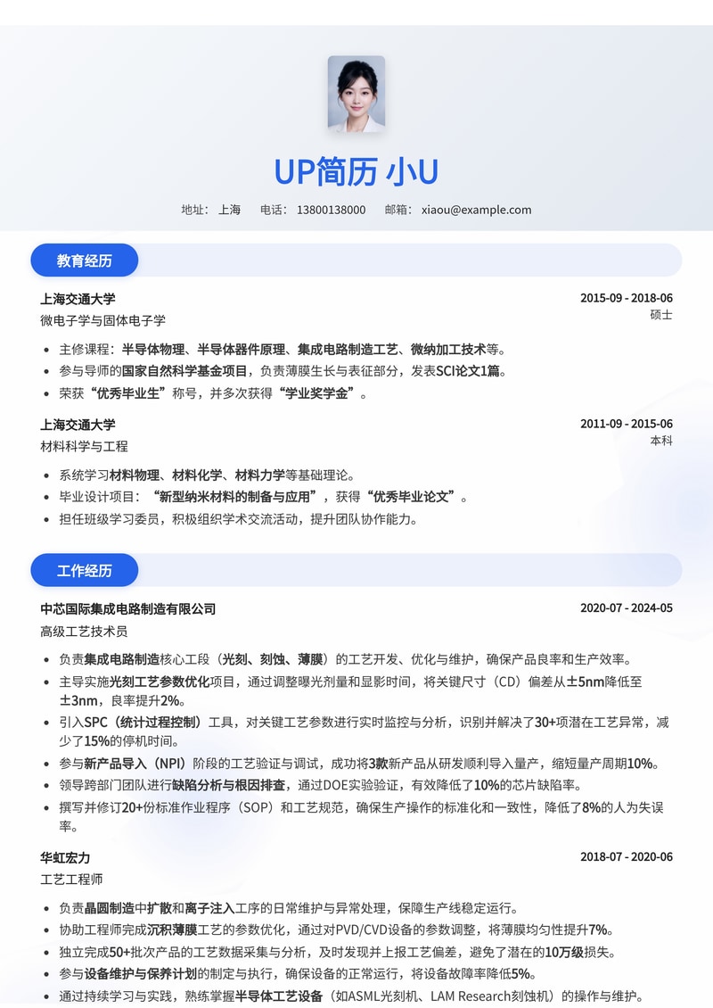 专业工艺技术员简历模板：精准呈现技术实力与项目经验简历模板预览