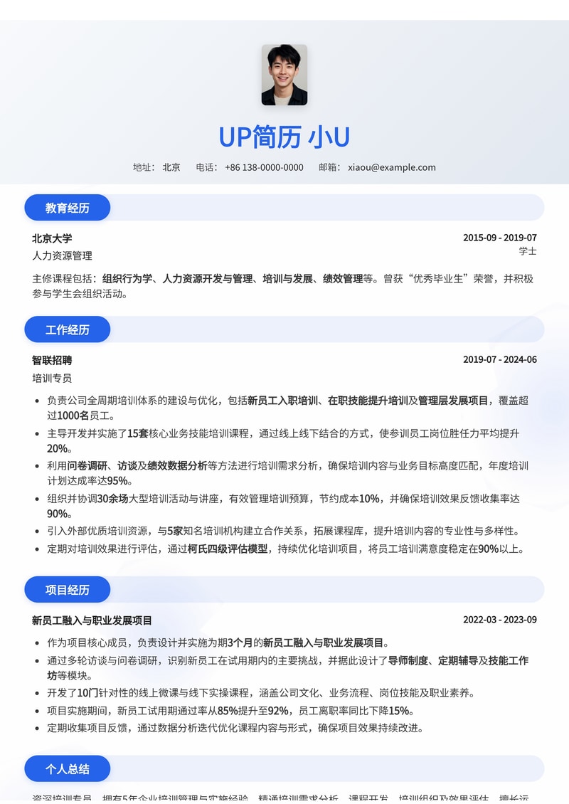 专业培训专员简历模板:助力您的职业发展与人才培养简历模板预览