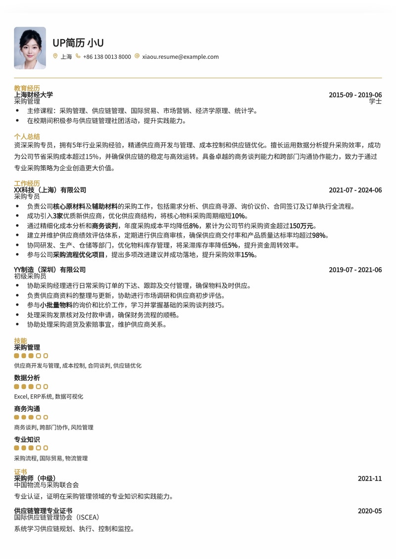 专业采购专员简历模板：助您高效斩获理想职位简历模板预览