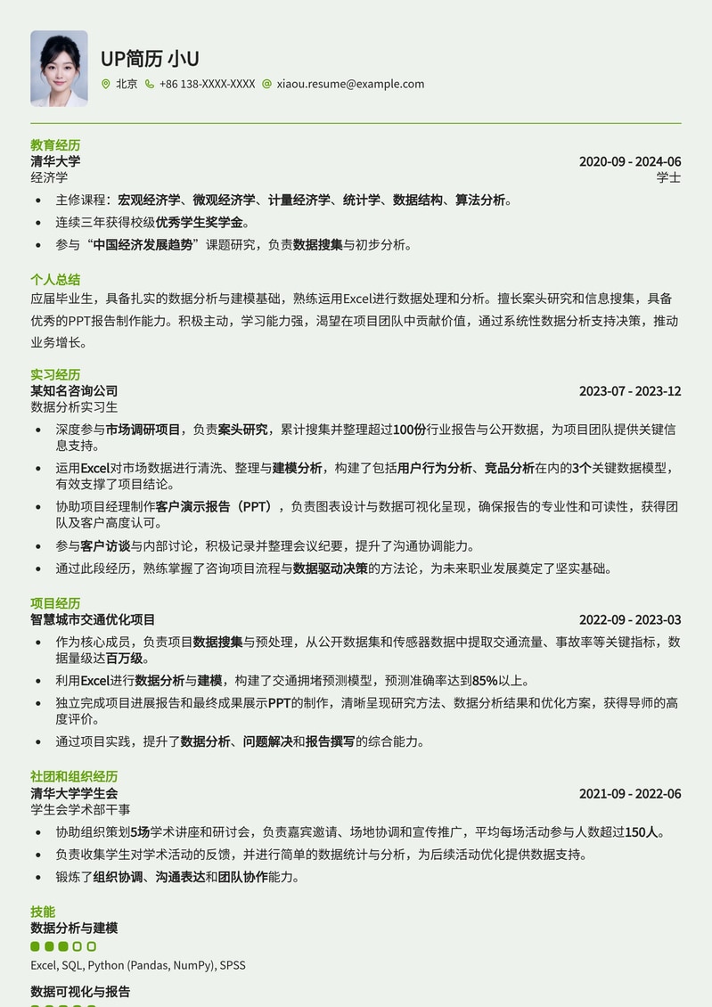 数据分析师：初级分析师高强度成长路径简历模板