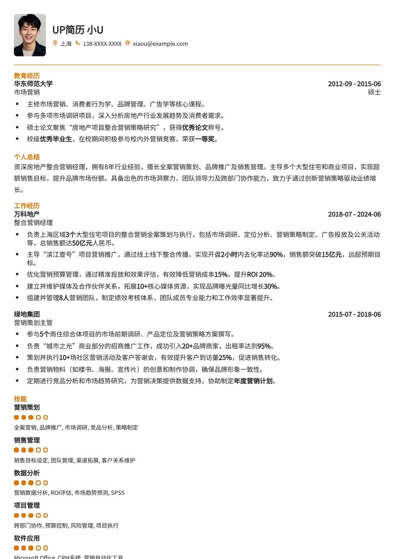 【地产精英】房地产整合营销经理高阶简历模板简历模板预览