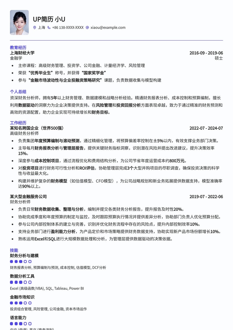 专业财务分析师简历模板：助您洞悉数据，决胜职场