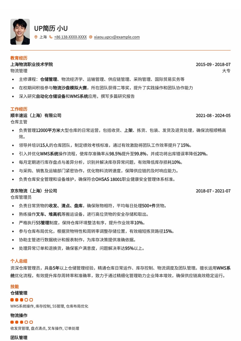 高效仓库管理员简历模板：助您精准管理，快速入职简历模板预览